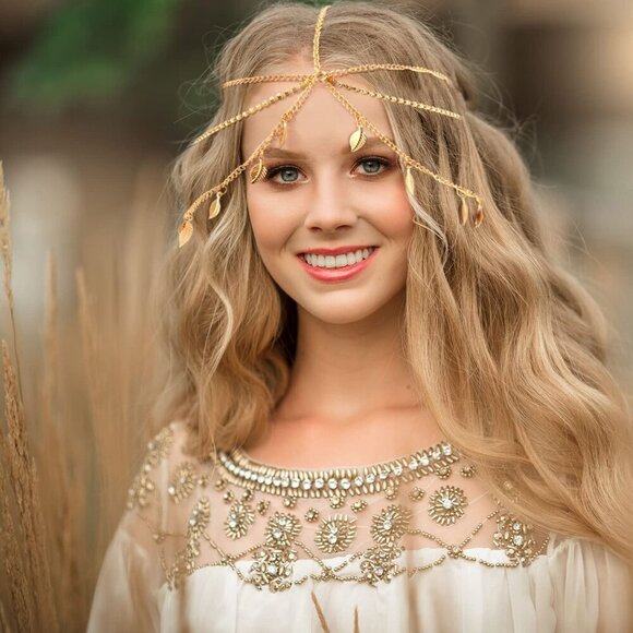 8 Pcs Gold Head Chain Jewelry Festival Prom Wedding Hair Accessories for Women